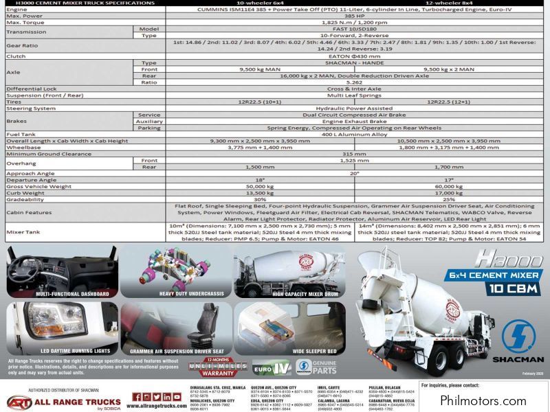 Shacman H3000 6x4 Cement Mixer Truck 10 wheeler SX5256GJBHT384C in Philippines