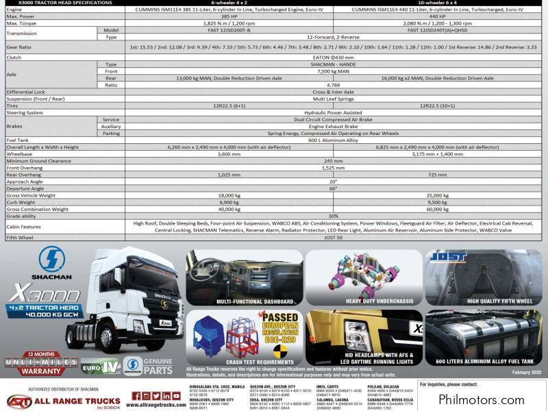 Shacman X3000 4x2 Tractor Head Prime Mover 6wheeler in Philippines