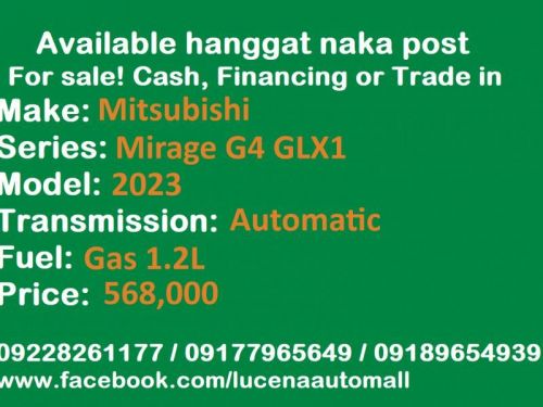 Mitsubishi Mirage G4 GLX1 AT Lucena City in Philippines
